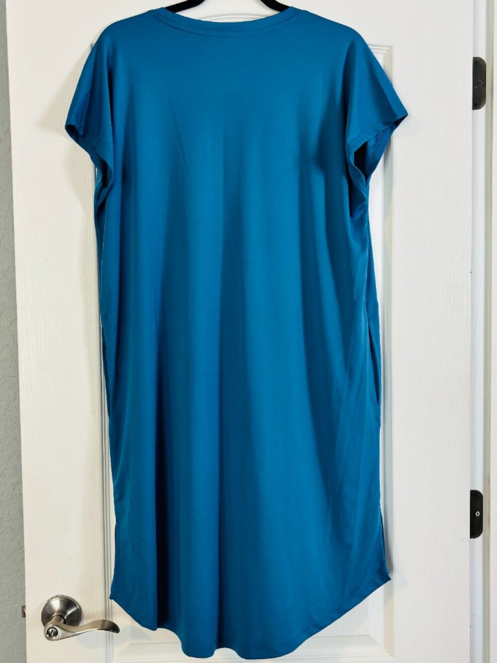 Cuddl Duds Teal Pocket Midi Dress M Soft Stretch Short Sleeve Casual Travel - Picture 6 of 14